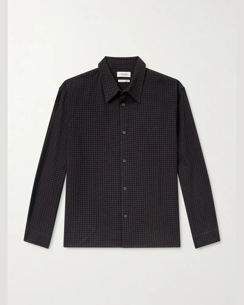 Frame Denim Hemd aus einer karierten Baumwoll-Wollmischung Blau