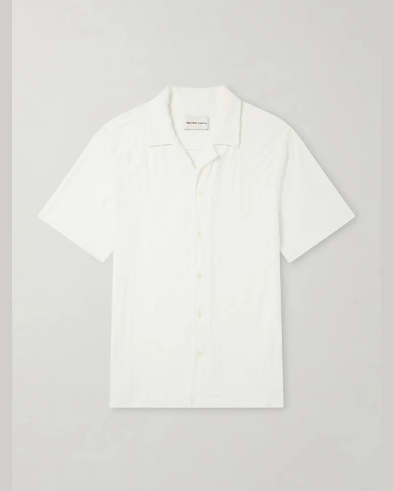 Frescobol Carioca Roberto Terry Cotton and Linen-Blend Jacquard Shirt White