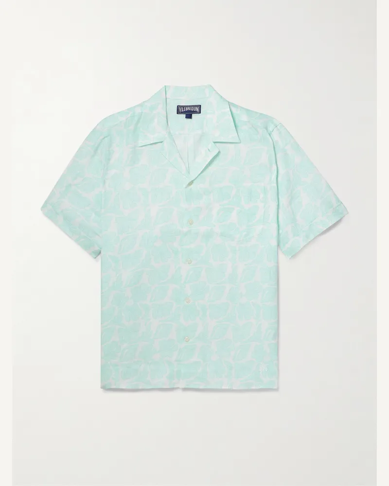 Vilebrequin Charli Hemd aus Leinen mit Blumenprint und Reverskragen Blau