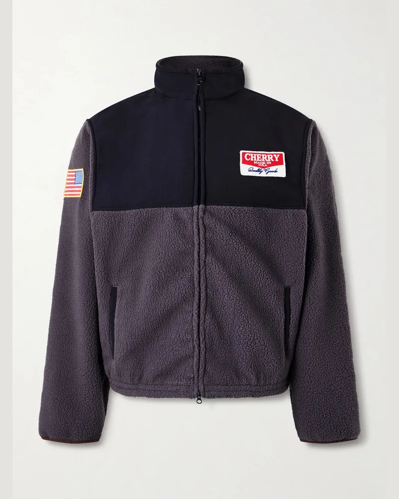 Cherry Los Angeles Cropped Logo-Appliquéd Shell-Panelled Fleece Jacket Gray
