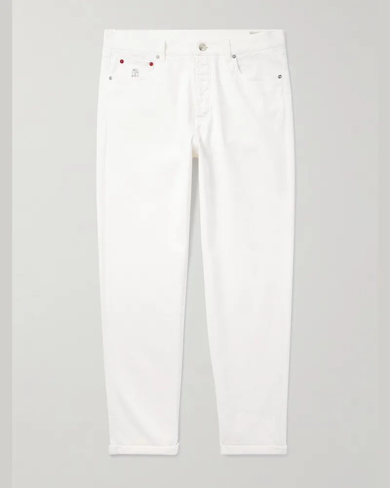 Brunello Cucinelli Gerade geschnittene Jeans mit Logostickerei Weiß