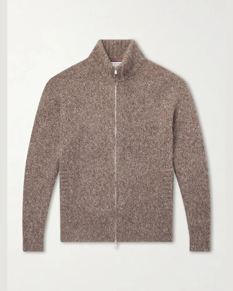 Brunello Cucinelli Brushed Cashmere and Silk-Blend Zipped Sweater Brown