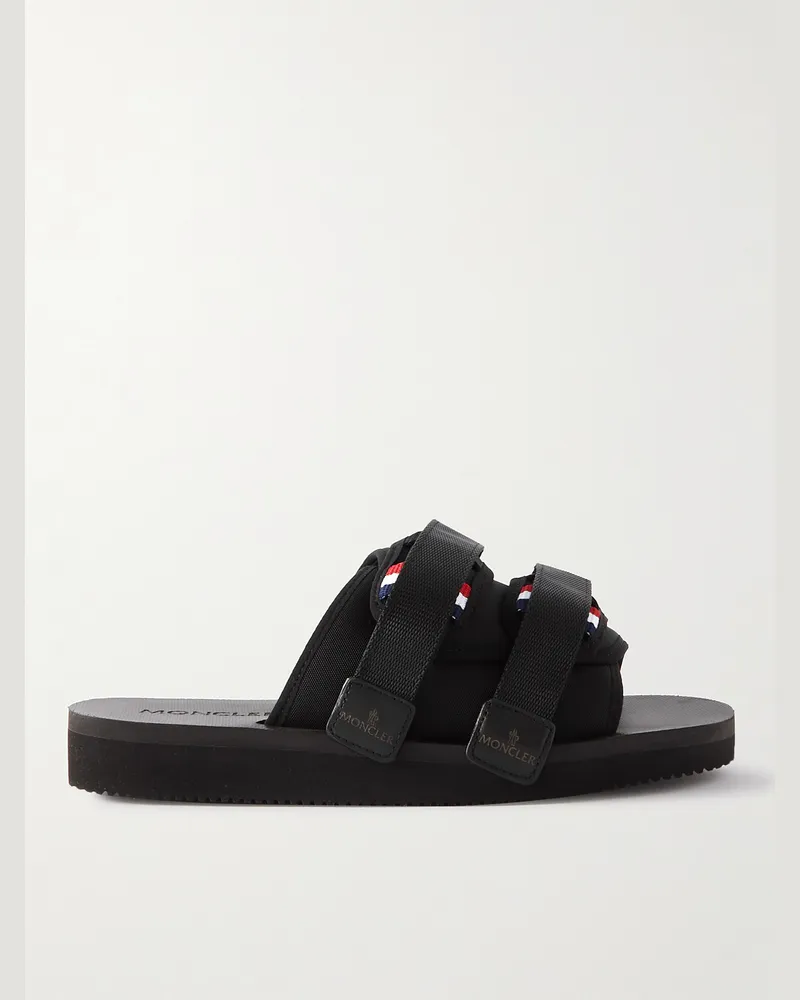 Moncler Pantoletten aus Nylon und Gummi Schwarz