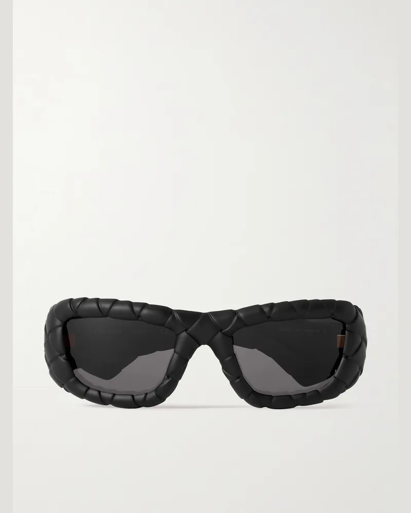 Bottega Veneta Sonnenbrille mit D-Rahmen aus Intrecciato-Azetat Schwarz