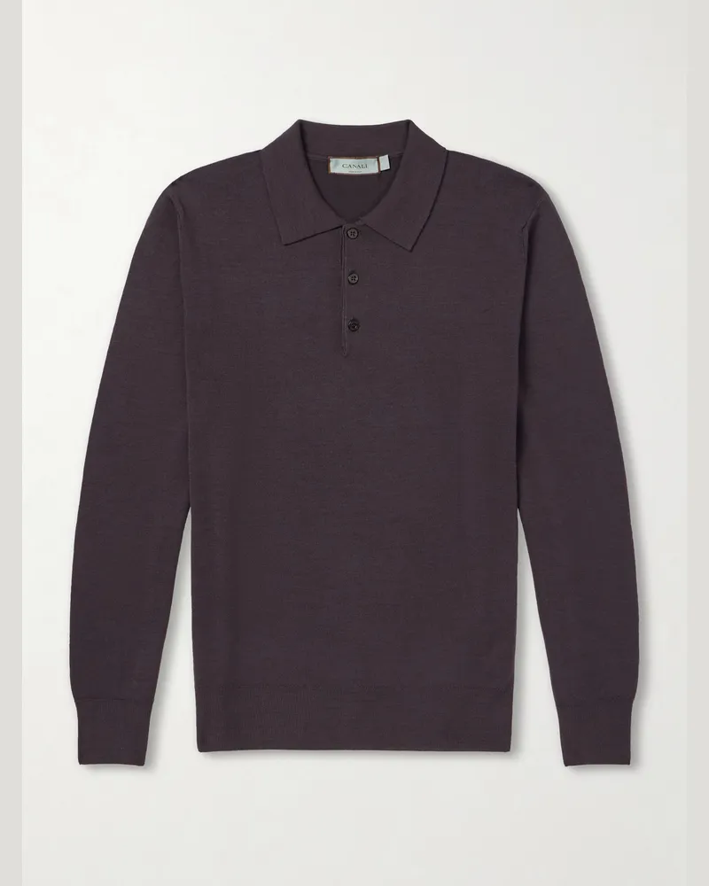 Canali Wool Polo Shirt Brown
