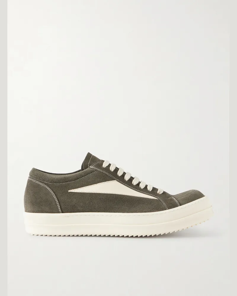 Rick Owens Vintage Full-Grain Leather-Trimmed Suede Sneakers Green