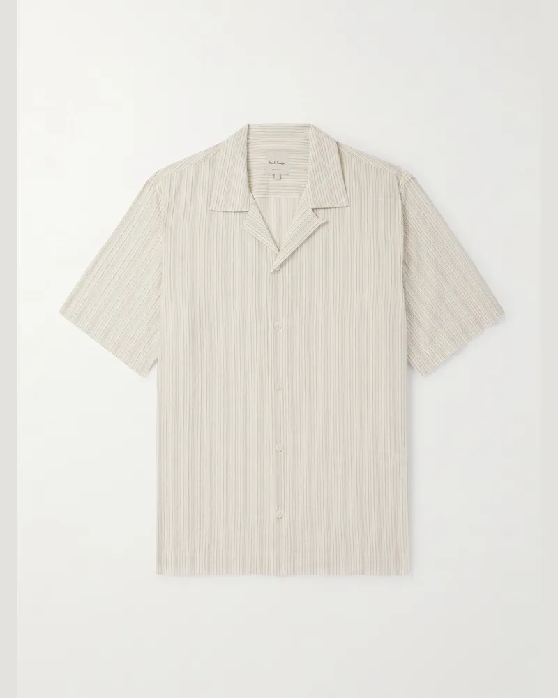 Paul Smith Convertible-Collar Striped Cotton and Linen-Blend Shirt White