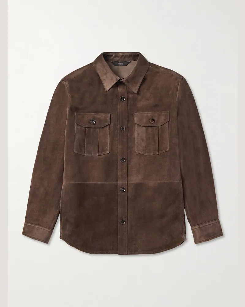 Brioni Jacke aus Veloursleder Braun