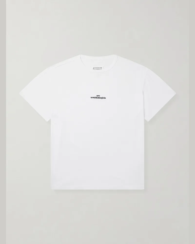 Maison Margiela Logo-Embroidered Cotton-Jersey T-Shirt White