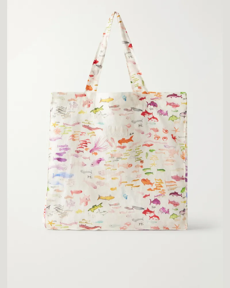 Vilebrequin Fabrice Hyber Babel Printed Linen Canvas Tote Bag Multi
