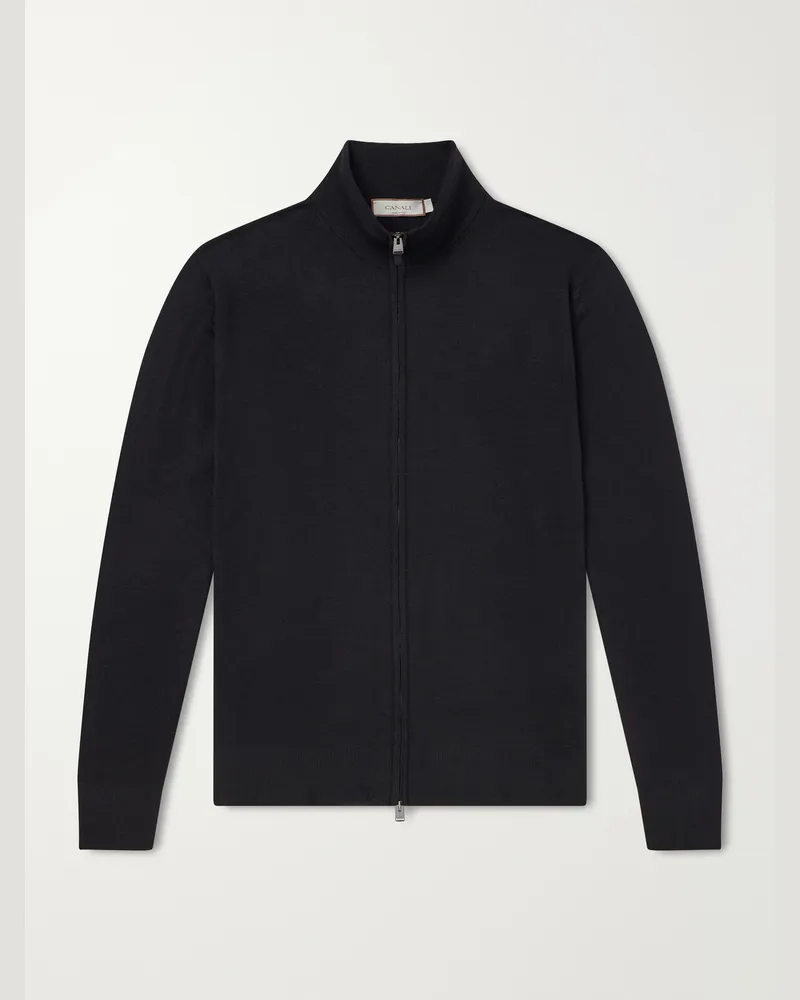 Canali Wool Zip-Up Sweater Black