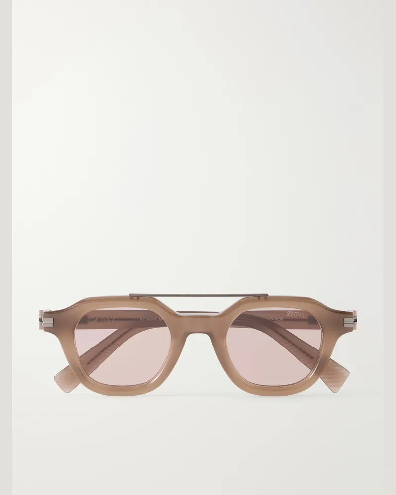 Ermenegildo Zegna Aviator-Style Acetate Sunglasses Brown