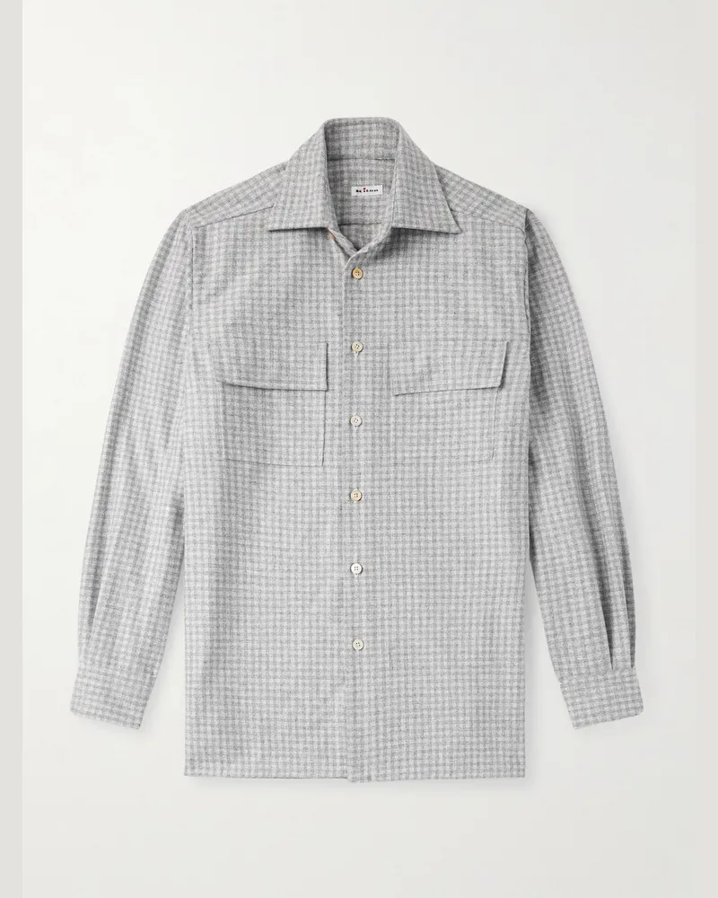 Kiton Hemd aus kariertem Schurwollflanell Grau