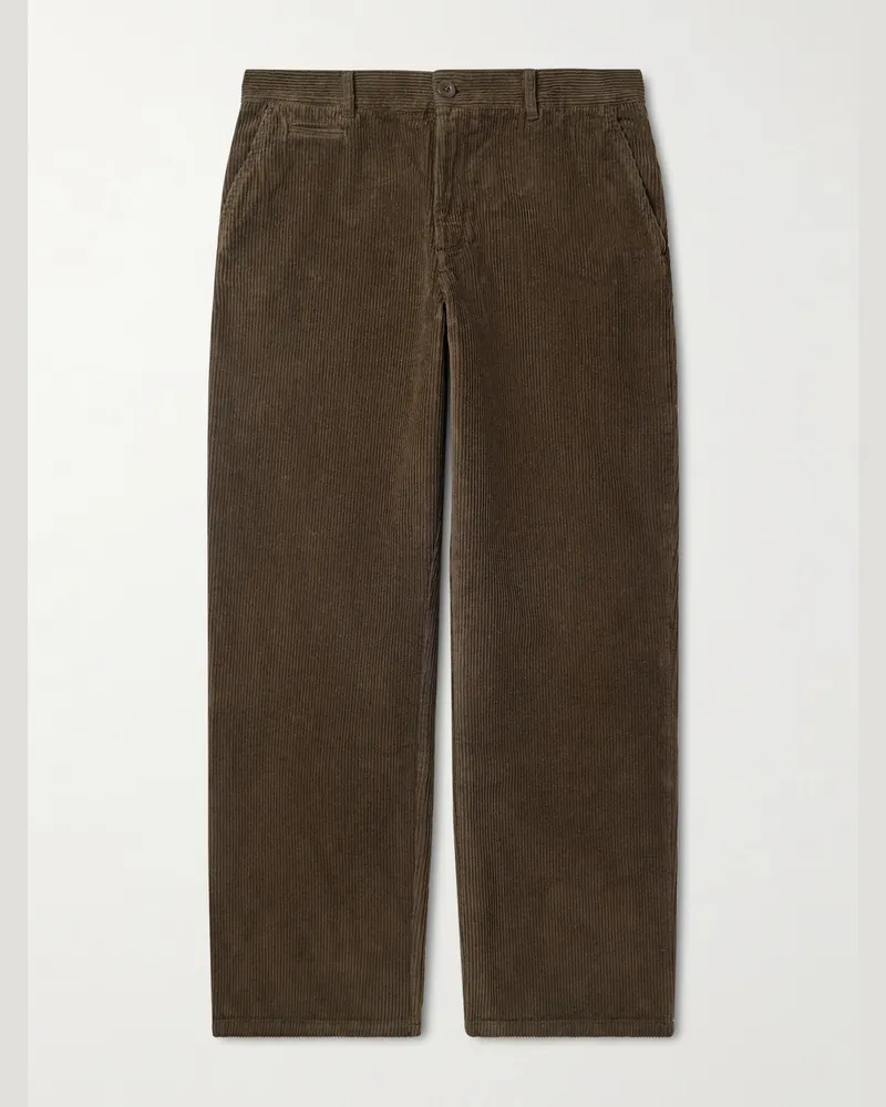 Portuguese Flannel Straight-Leg Cotton-Corduroy Trousers Green