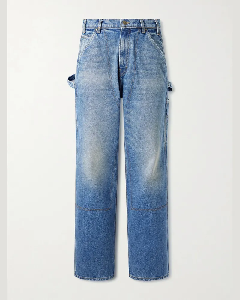 Cherry Los Angeles Paint-Splattered Distressed Straight-Leg Jeans Blue
