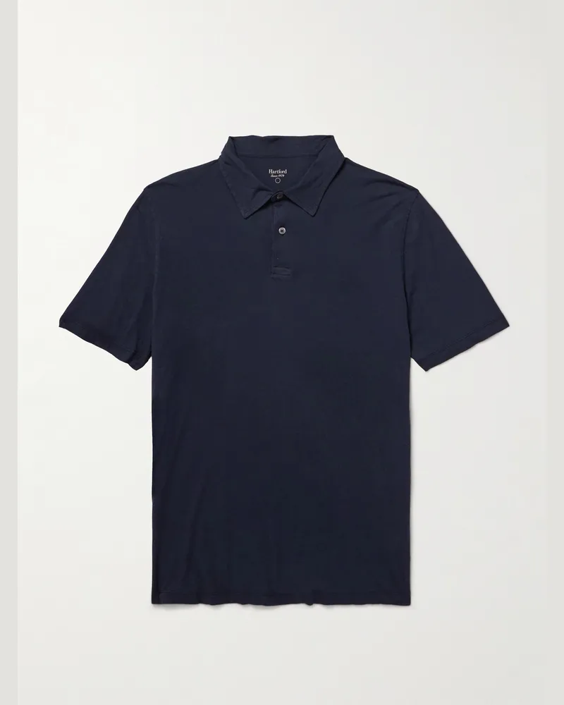 Hartford Garment-Dyed Cotton-Jersey Polo Shirt Blue
