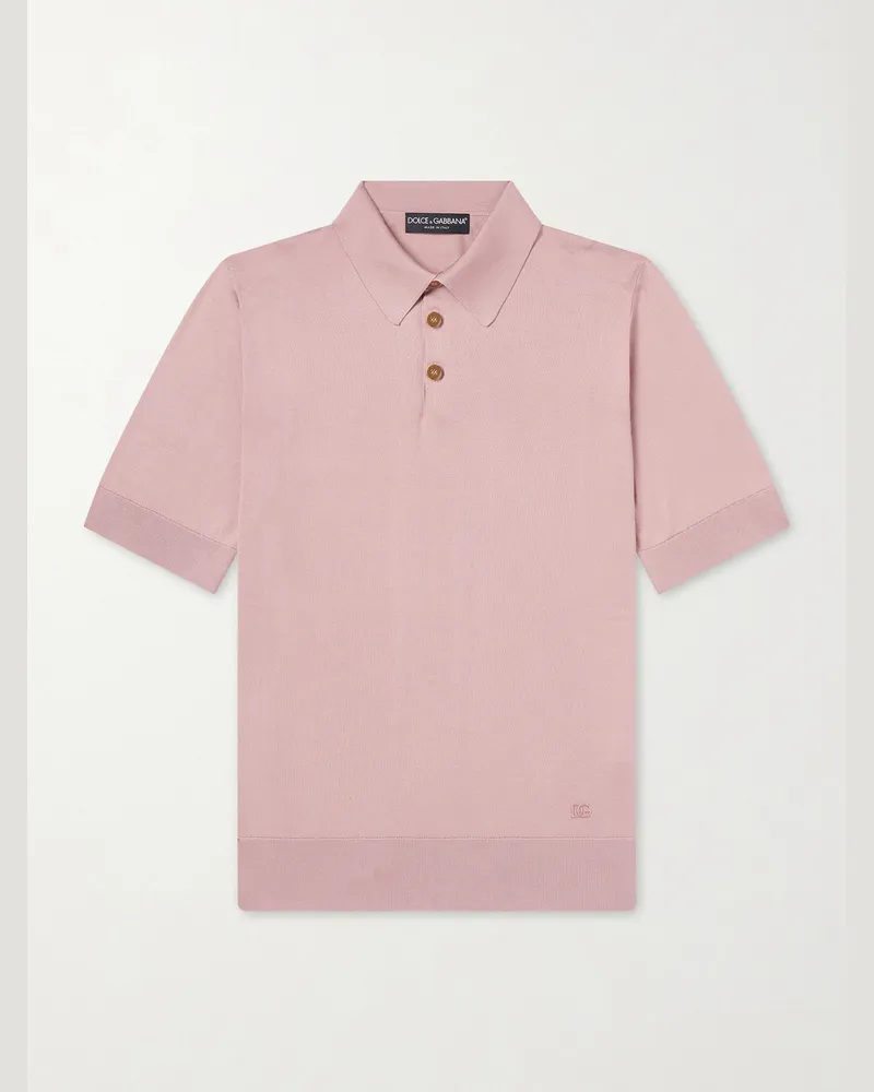 Dolce & Gabbana Polohemd aus Seide mit Logostickerei Pink