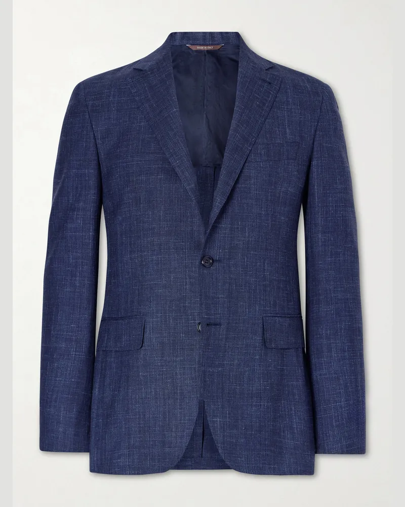 Canali Wool, Silk and Linen-blend Suit Jacket Blue