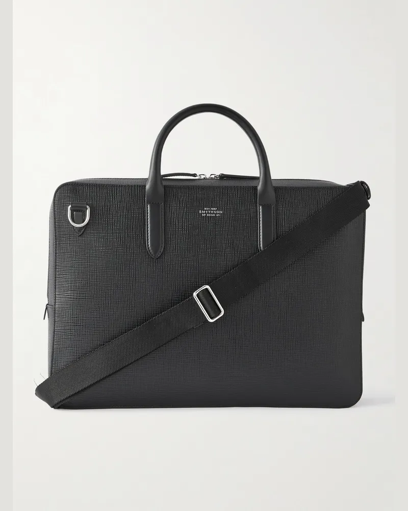 Smythson Panama Cross-Grain Leather Briefcase Black