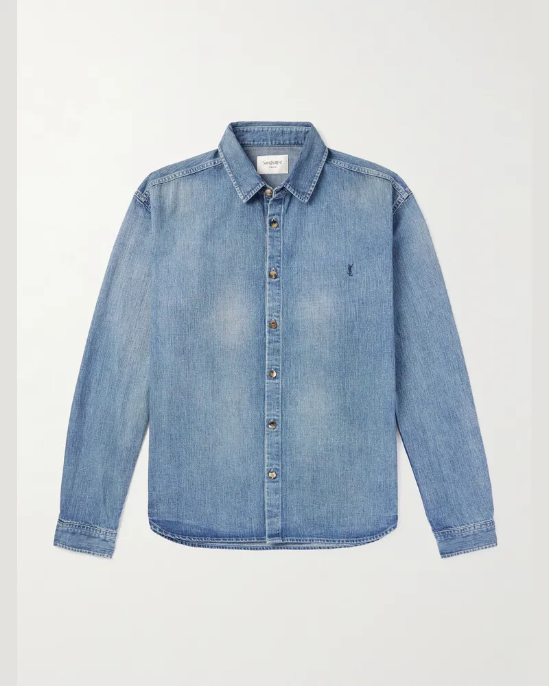 Saint Laurent Jeanshemd mit Logostickerei Blau