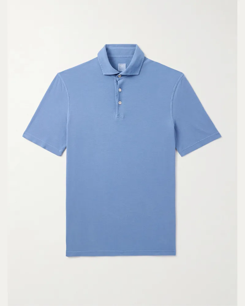 Fedeli Slim-Fit Cotton-Piqué Polo Shirt Blue
