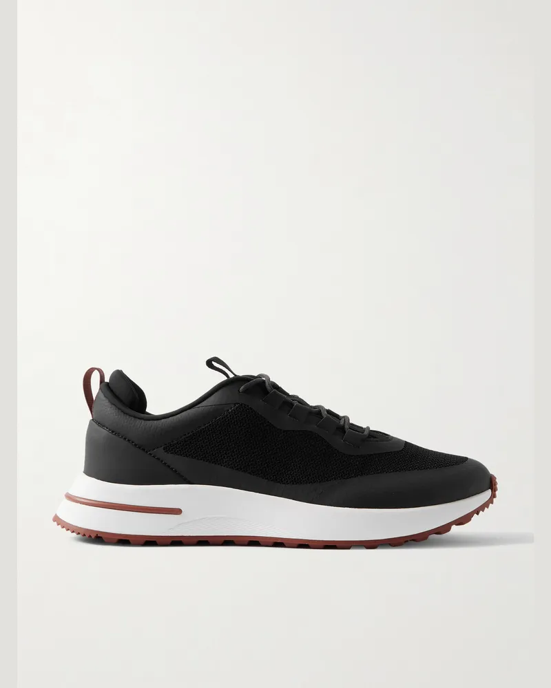 Loro Piana Weekend Walk Sneakers aus Mesh mit Lederbesatz Schwarz