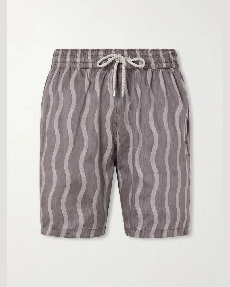 Frescobol Carioca Rio Linen Blend Cabana Wave -Print Swim Short Brown