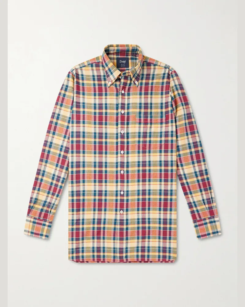 Drake's Hemd aus kariertem Baumwoll-Madras mit Button-Down-Kragen Rot