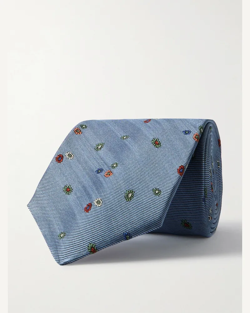 Paul Smith Krawatte aus bestickter Seiden-Faille, 8 cm Blau