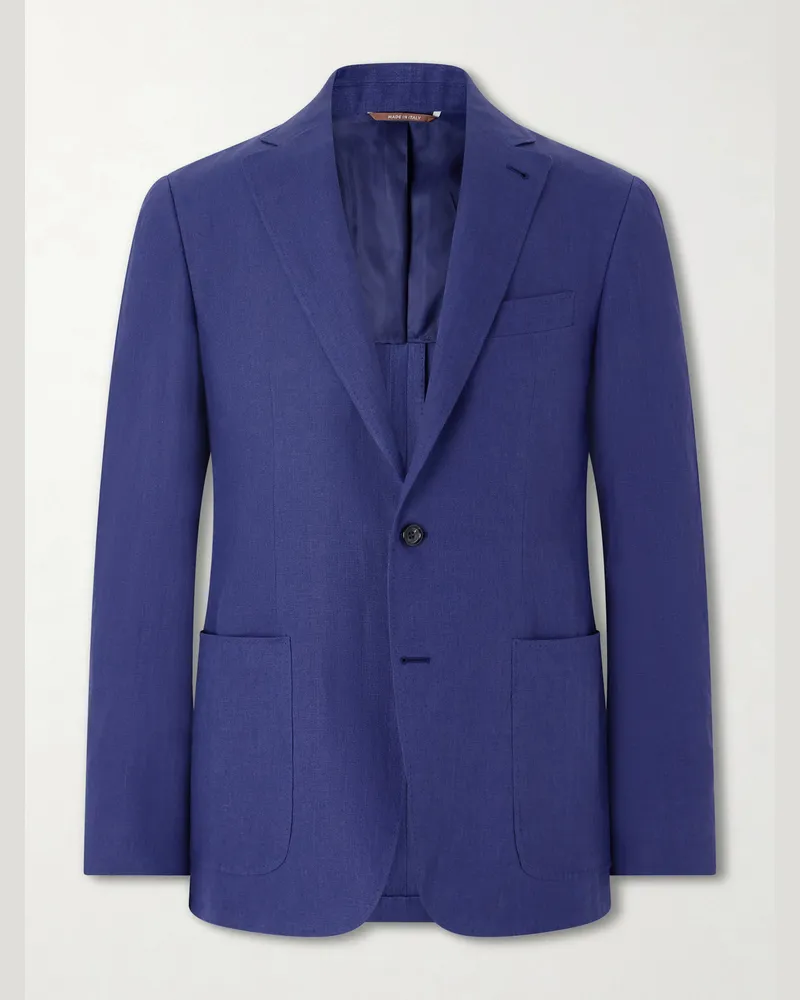 Canali Kei Linen Suit Jacket Blue