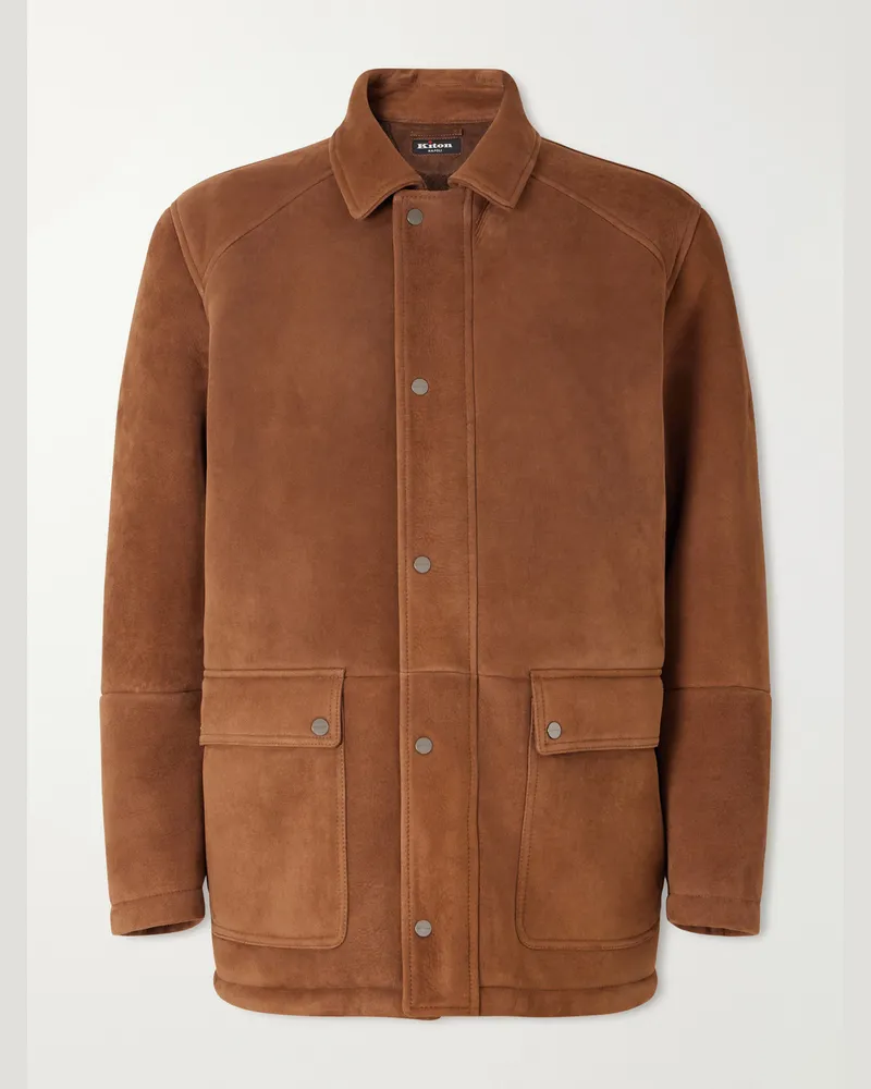 Kiton Panelled Shearling Field Jacket Brown