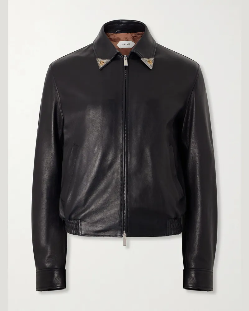 Versace Medusa-Embellished Leather Blouson Jacket Black