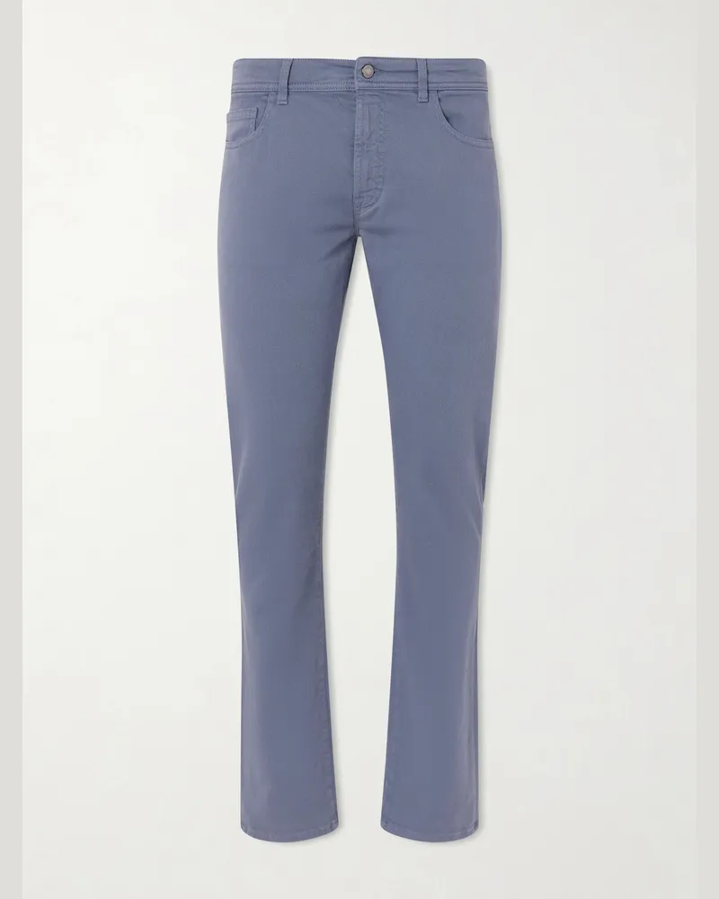 Canali Straight-Leg Garment-Dyed Stretch Jeans Blue