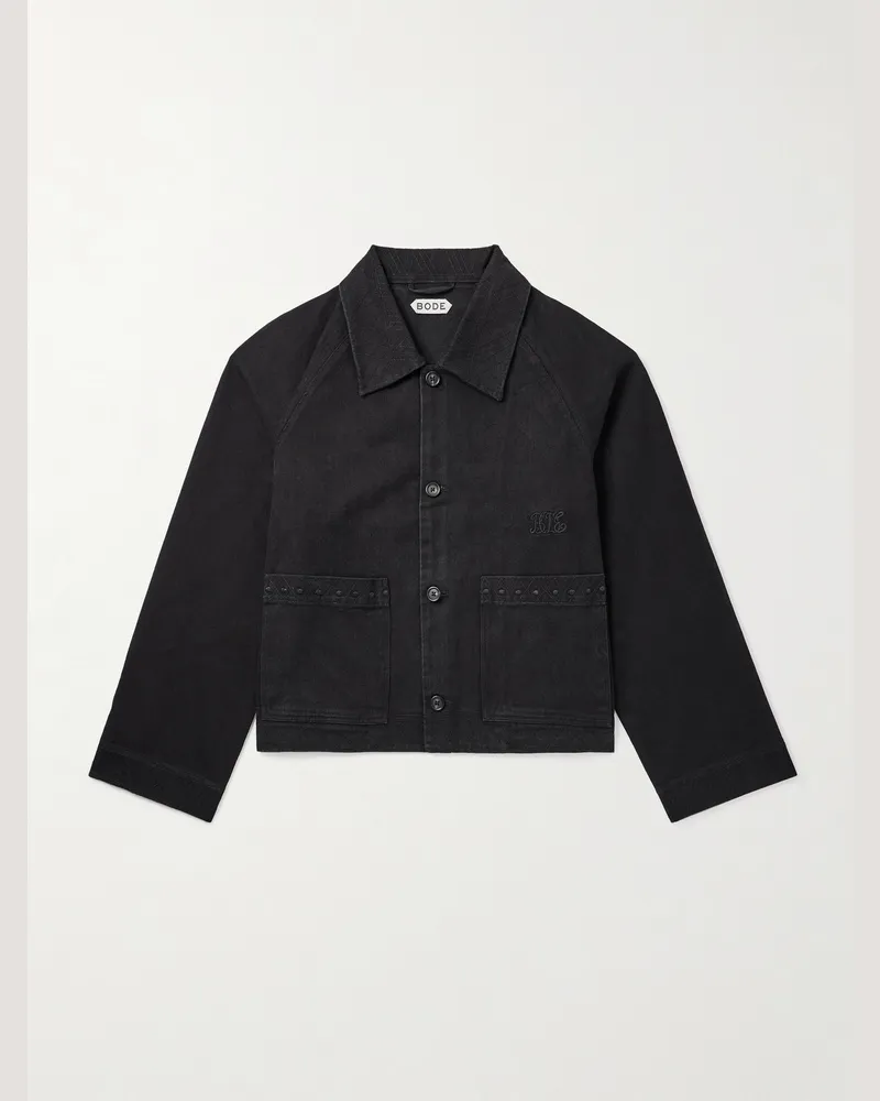 BODE Logo-Embroidered Denim Jacket Black