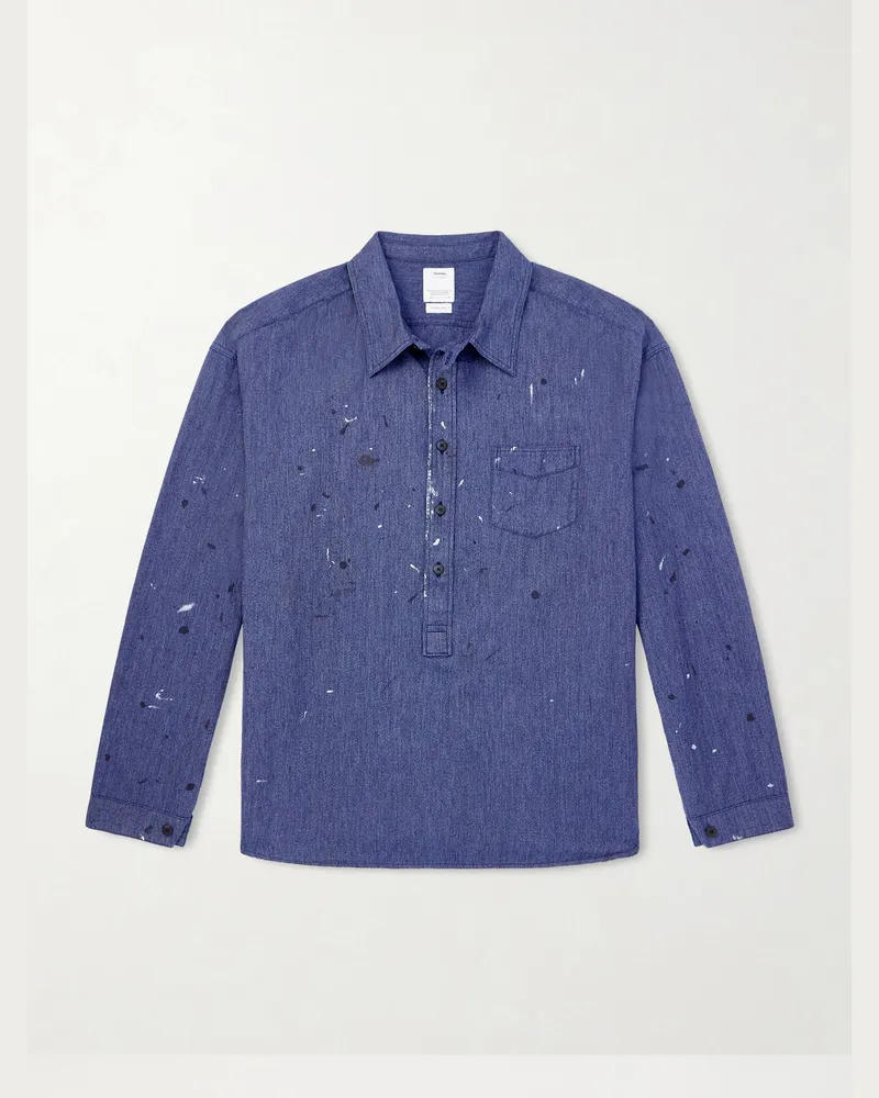 Visvim Hemd aus Chambray aus einer Baumwoll-Seidenmischung mit Farbspritzern Blau