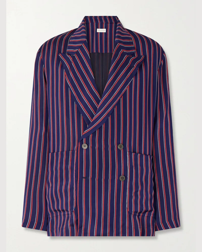 Dries van Noten Doppelreihiges Sakko aus gestreiftem Twill Blau