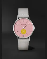 NOMOS Glashütte Tangente 38 Date Bubblegum – 38 mm Uhr aus Edelstahl mit Handaufzug und Textilarmband in limitierter Auflage, Ref.-Nr.: 179.S7 Pink