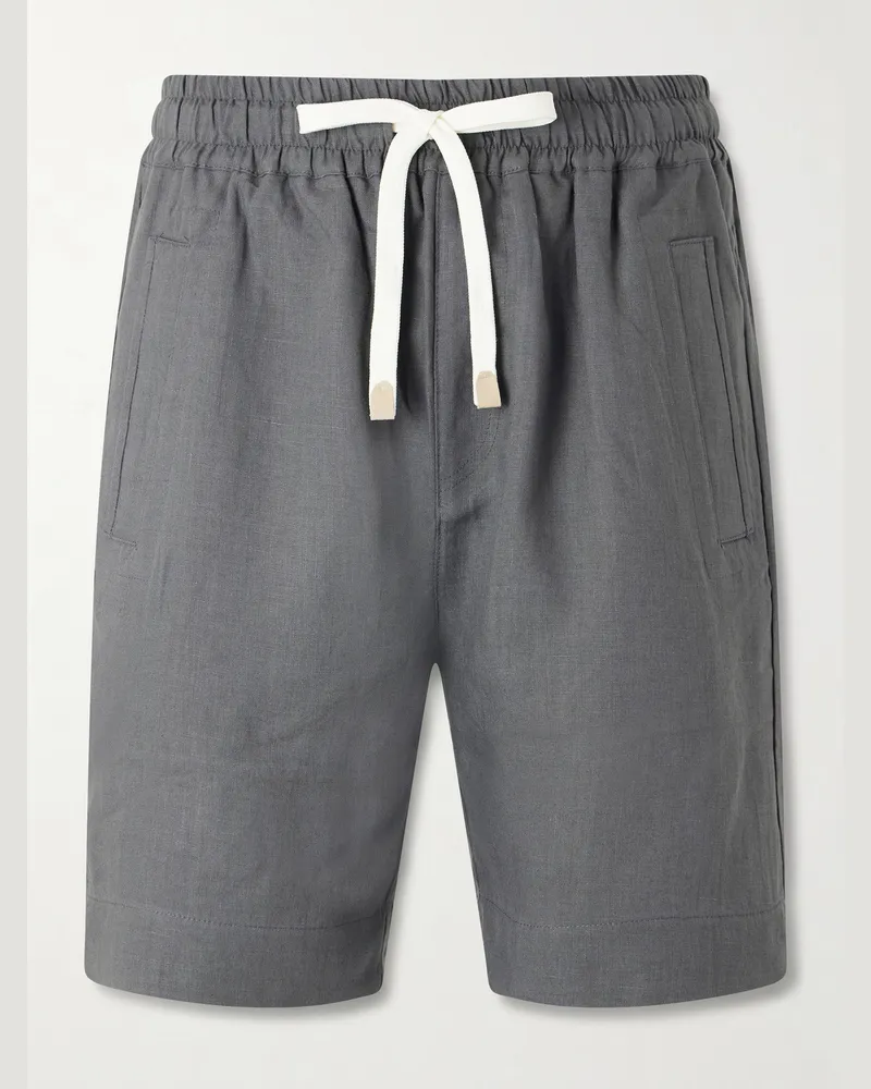 Eleventy Straight-Leg Linen Shorts Gray