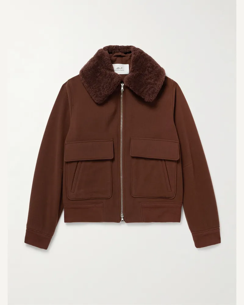 MR P. Bomberjacke aus einer Wollmischung mit Shearling-Besatz Braun
