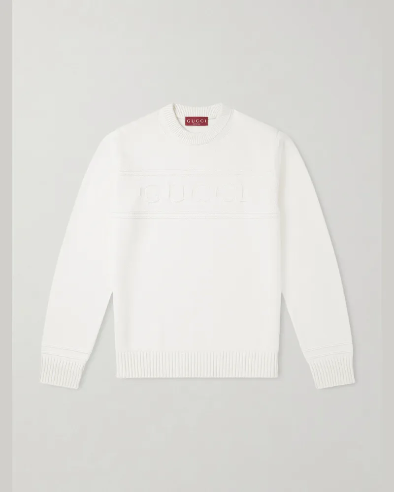 Gucci Logo-Intarsia Cotton and Wool-Blend Sweater White