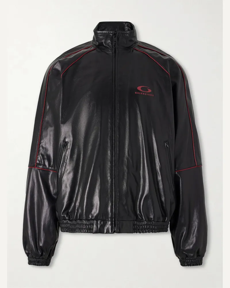 Balenciaga Logo-Embossed Leather Jacket Black