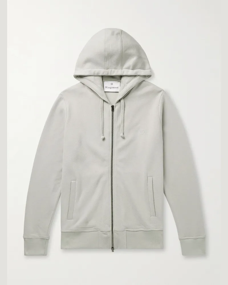 Kingsman Kapuzenjacke aus Jersey aus einer Baumwoll-Kaschmirmischung mit Logostickerei und Reißverschluss Grau