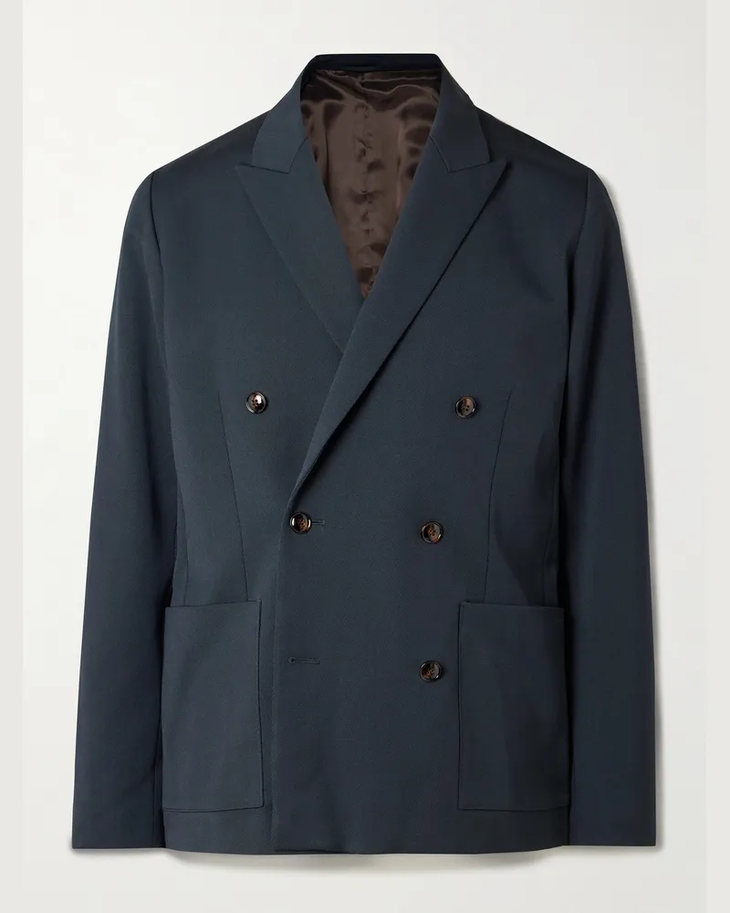 NN 07 Jordin 10002 doppelreihiges Sakko aus Twill aus einer Wollmischung Blau