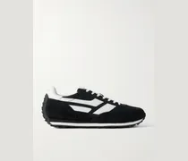 Mesh and Leather-Trimmed Suede Sneakers