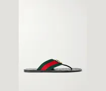 Riviera Logo-Embellished Striped Webbing-Trimmed Leather Sandals