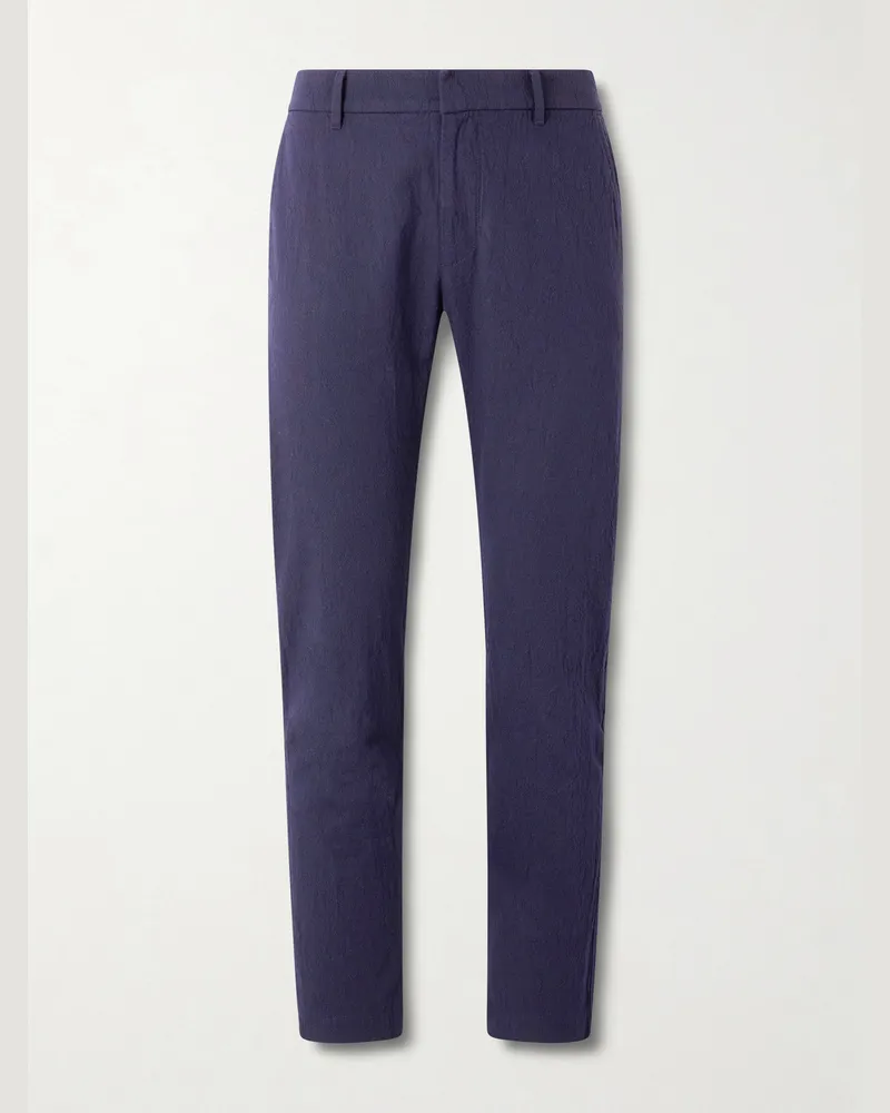 BARENA Slim-Leg Crinkled Cotton-Blend Trousers Blue
