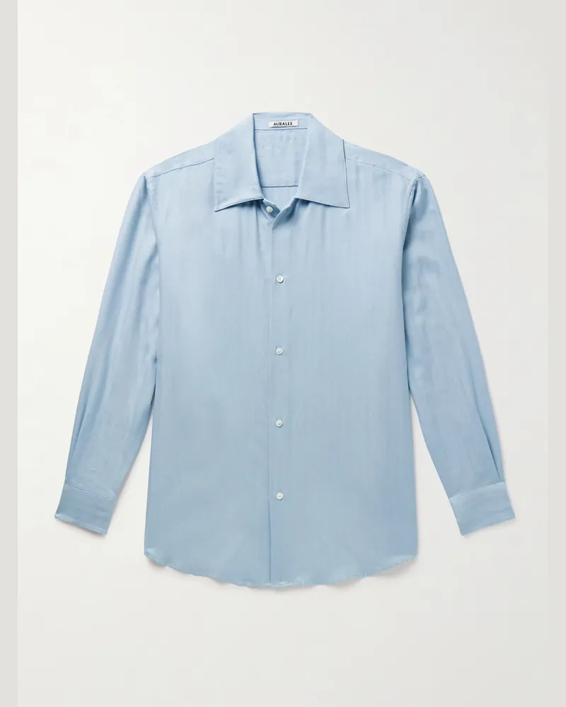 AURALEE Hemd aus einer Baumwoll-Kaschmirmischung mit Fischgratmuster Blau