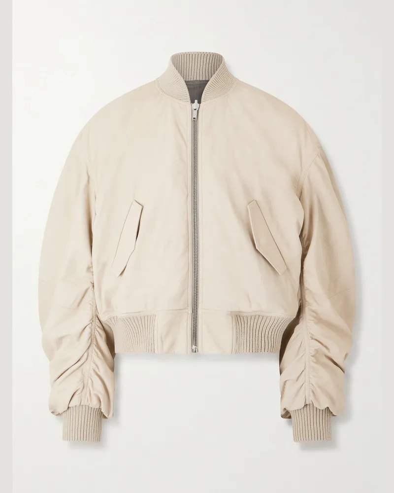 Rick Owens Secchia Leather Bomber Jacket Neutrals