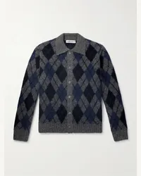 Our Legacy Evening Cardigan aus einer gebürsteten Alpakawollmischung mit Argyle-Muster Grau