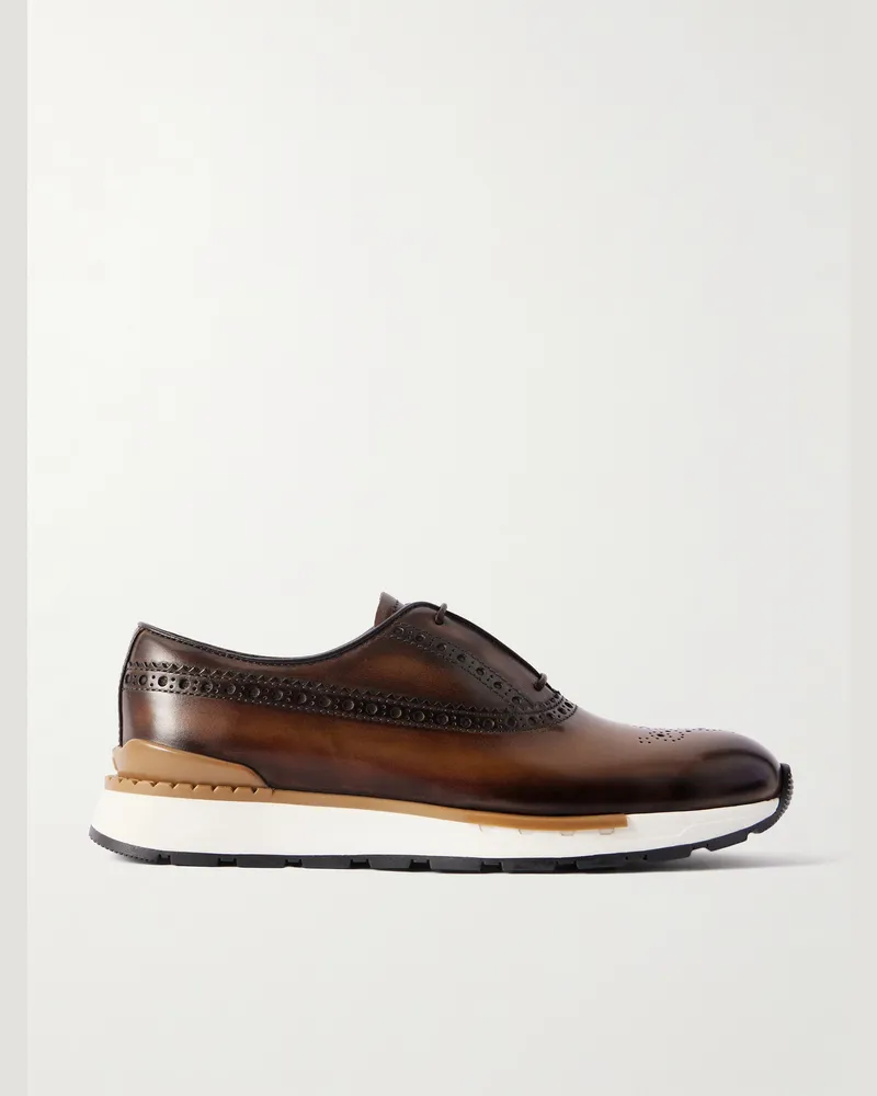 Berluti Fast Track Venezia Leather Oxford Sneakers Brown